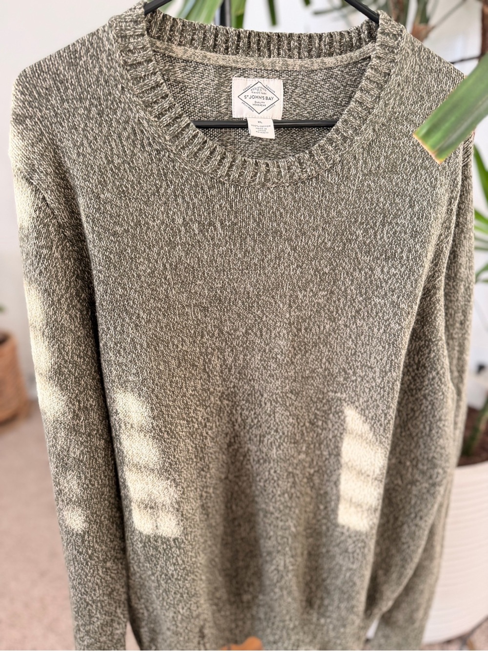 St. John’s Bay Men’s XL Olive Marled Cotton Crewneck Sweater
